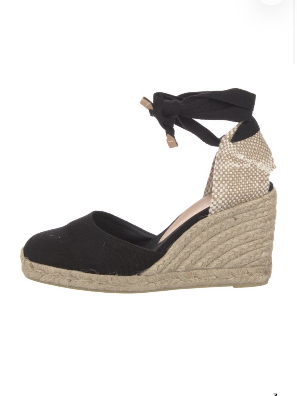 Castaner Black Canvas Espadrille Wedge with Ankle Tie